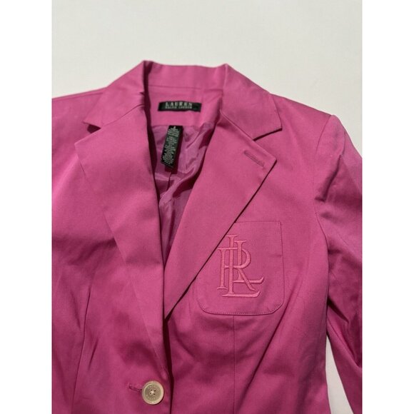 Ralph Lauren Blazer Size 2 Pink Logo Embroidered Chest Pocket Cotton 01 - Picture 2 of 5